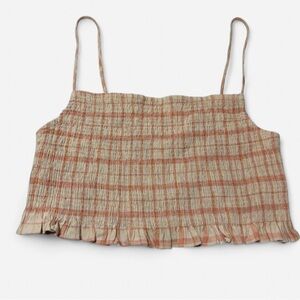 Elodie Beige and Orange Plaid Crop Tank